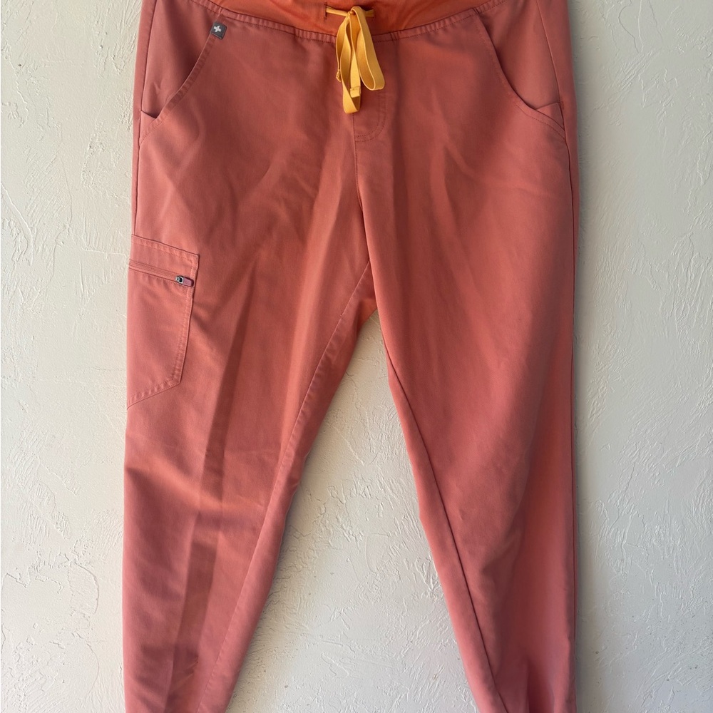 Coral Zamora Jogger Pants with Yellow Drawstring
